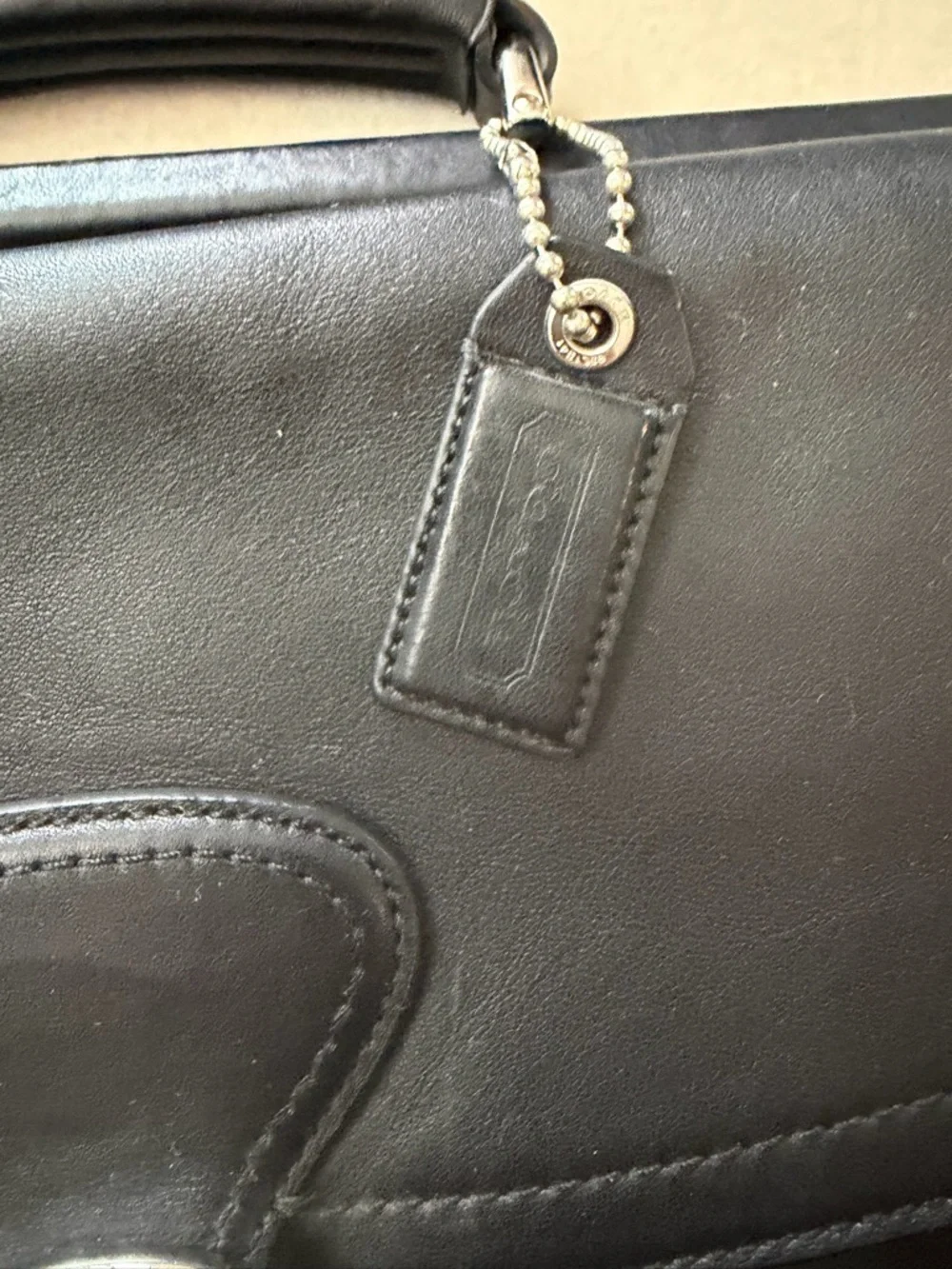 Coach Black Leather Briefcase with Buckle Detail